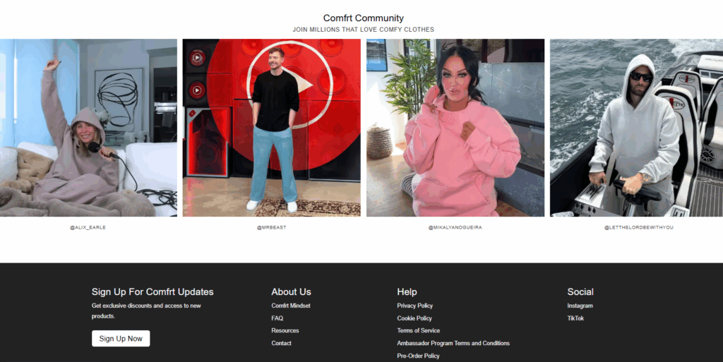 comfrt instagram wall example