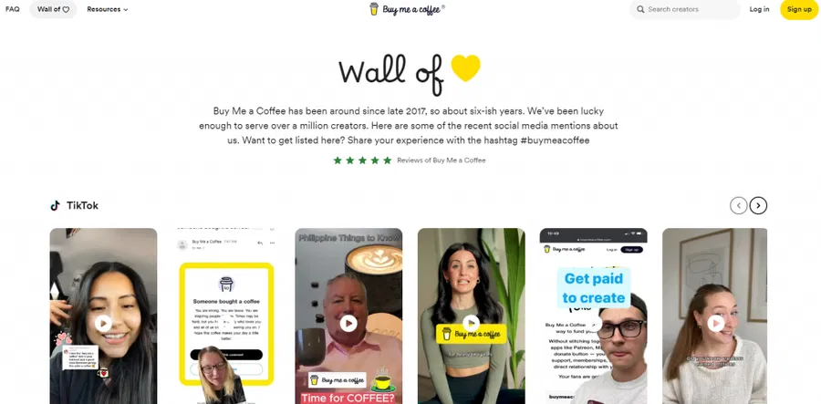 Buy me a Coffee embedded TikTok feed